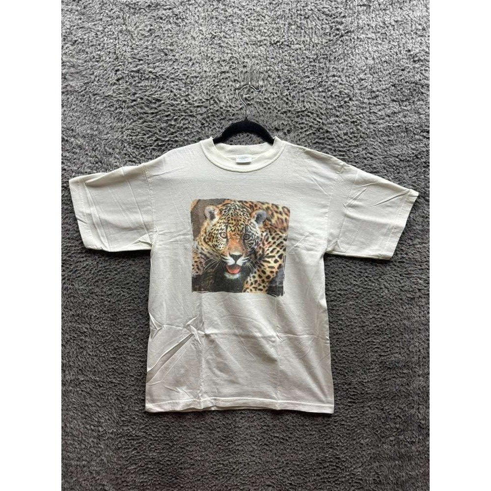 Vintage Cinespot Onscreen‎ Advertising Leopard Graphic T-Shirt White Mens Size L